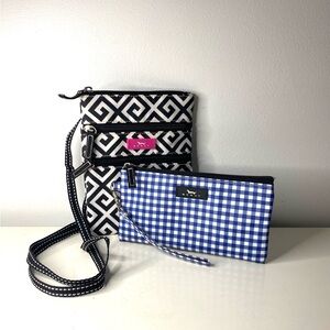 Scout Black and White Geometric Crossbody Bag and Blue GinghamWristlet